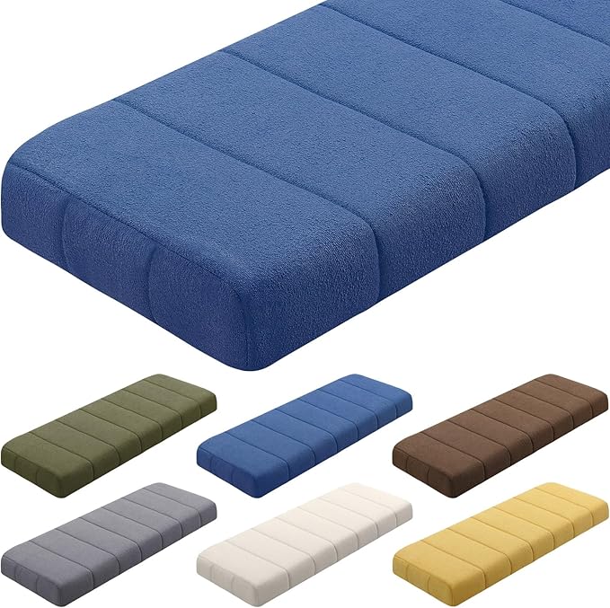 Wenqik Bench Cushion 48x18x4 Inch for Indoor Outdoor Furniture Tufted Thicken Bay Window Seat Cushion Non Slip Waterproof Dining Piano Bench Pad Pillow Anti Cat Scratch for Patio Porch Swing, Blue