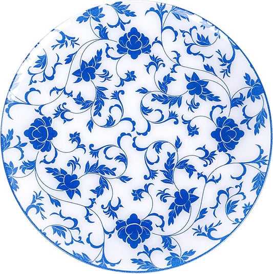 60 PCS Blue Plastic Plates - Blue Floral Plates - Disposable Decorative Plate Sets Include 30 Dinner & 30 Dessert Plate for Wedding Birthday Party Supplies