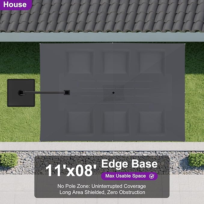 PURPLE LEAF 11' X 8' Swivel Outdoor Patio Aluminum Umbrella with Base Left-right Tilting Cantilever Offset Umbrella with UV Resistant Heavy Duty Fabric for Deck Pool Patio Backyard, Graphite Grey