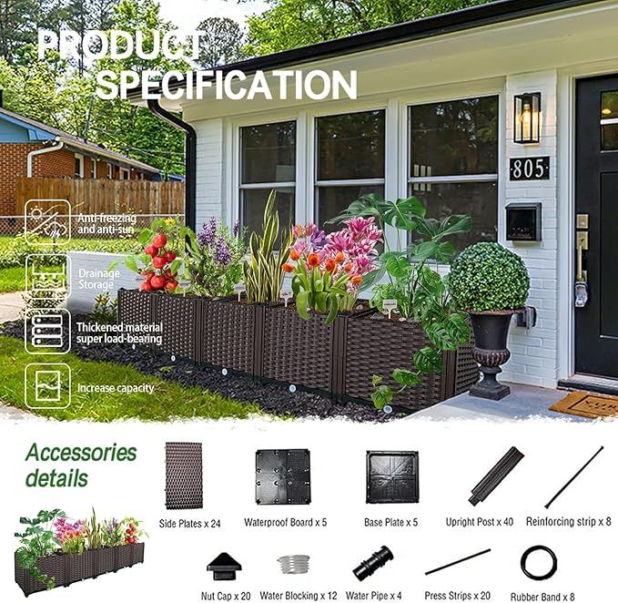 Large Planters for Outdoor Plants Garden Boxes Outdoor Raised Garden Bed Heat and Frost Resistance Planters Garden Box with Drain Outlet for Vegetables/Herbs