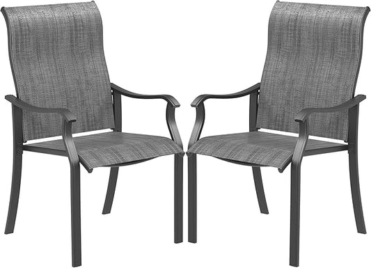 UDPATIO Patio Dining Chairs Set of 2, High Back Wide Seat Outdoor Furniture Chairs with All Weather Breathable Textilene, for Lawn Garden Backyard Deck, Dark Grey