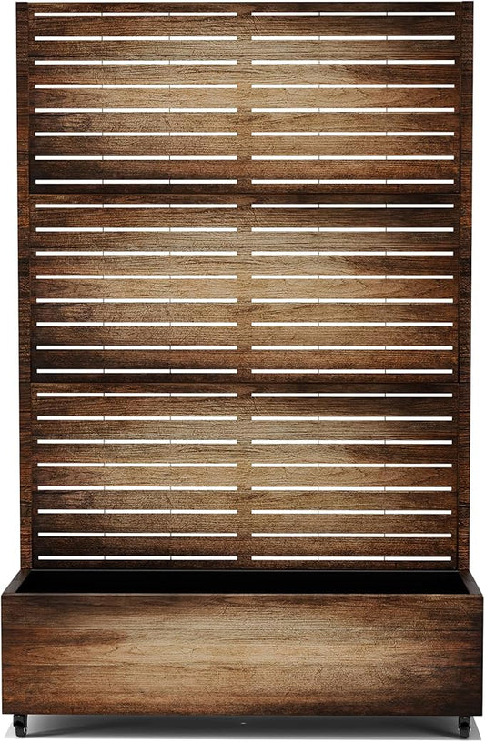 Raised Garden Bed with Trellis and Wheels,73"x47"x16" Metal Raised Garden Bed,Vintage Wood Finish Metal Planter with Climbing Trellis for Vines & Vegetables