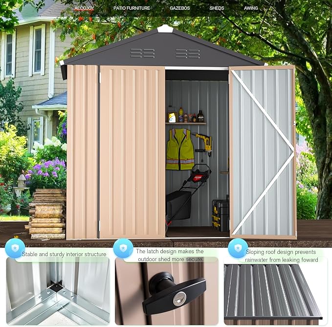 AECOJOY 6' x 4' Storage Shed, Metal Sheds & Outdoor Storage Clearance, Utility and Tool Garden Shed with Lockable Doors for Backyard, Patio, Outside Use