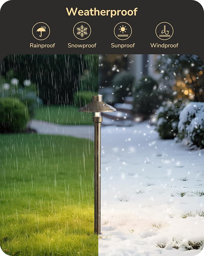 EDISHINE Solid Brass Low Voltage Pathway Lights Wired, Heavy Duty 22" Tall Outdoor Landscape Path Light, 12V LED Landscape Lighting, Bronze Waterproof for Garden Yard Walkway, G4 Bulb Included, 4 Pack