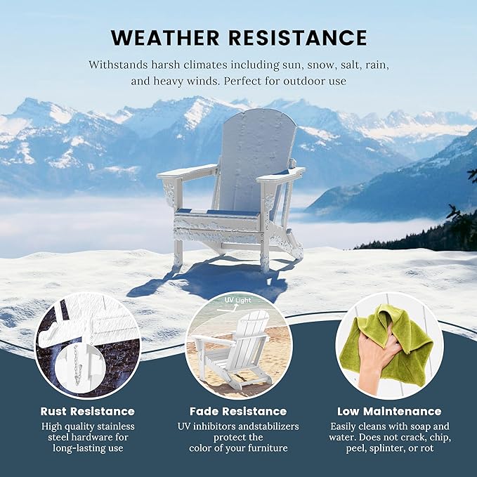 Westin Outdoors Laguna WO Home Furniture Adirondack Chair 2 PCS Set Outdoor Folding Patio Chair for Bon Fire Pit Garden Lawn Backyard Lounging Relaxing (White)