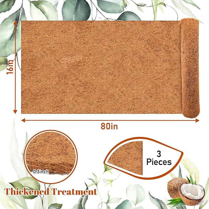 Riare 3 Pack 16 × 80 Inch No-Slip Ice and Snow Carpet Mats- Waterproof Outdoor Coconut Fiber Carpet Anti-Slip Coir Runner for Walkways, Front Door, Stairs, Porch Safe & Stable Walking