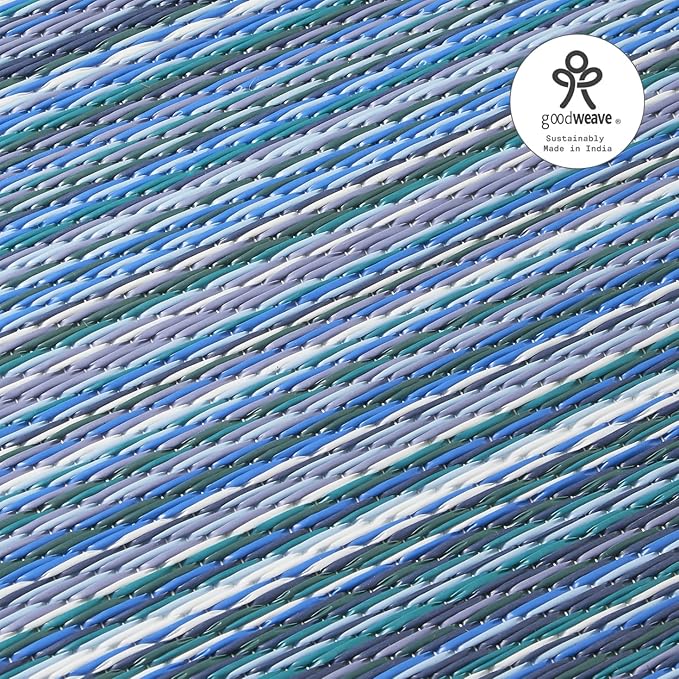 Fab Habitat Outdoor Rug - Waterproof, Fade Resistant, Crease-Free - Premium Recycled Plastic - Striped - Patio, Porch, Deck, Balcony - Cancun - Indigo - 5 x 8 ft