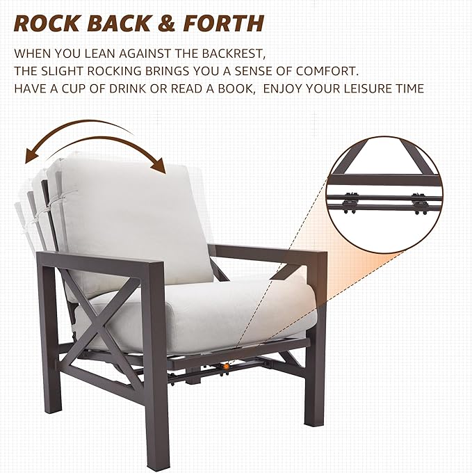 NATURAL EXPRESSIONS 4 Pieces Patio Furniture Set, Outdoor Furniture Sofa Sectional Modern Metal Patio Conversation Set with High Back Backrest & 3 Seater Loveseat and 2 Motion Rocker