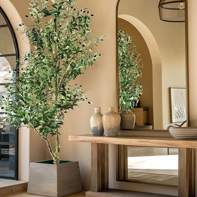 Artificial Olive Tree 7.5FT Tall Olive Tree Indoor Floor Plant with 2836 Leaves Lush Large Artificial Plant Room Decor Faux Olive Plant for Corner Bedroom Livingroom Patio Office