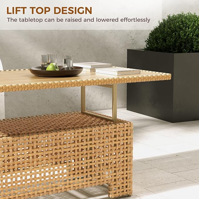 Grand patio 8-Piece Wicker Patio Furniture Set with Lift Top Coffee Storage Table, Outdoor Conversation Set Sectional Sofa with Water Resistant Thick Cushions, Cream