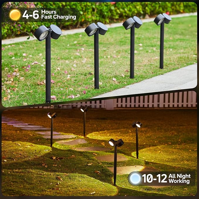 4 Pack Bright Solar Lights Outdoor, Adjustable 8-Head Pathway Light Solar Powerd, 3X Larger Lighting Area & 1200mAh, 18 LED Garden Lighting for Outside Landscape Yard Walkway Lawn Patio
