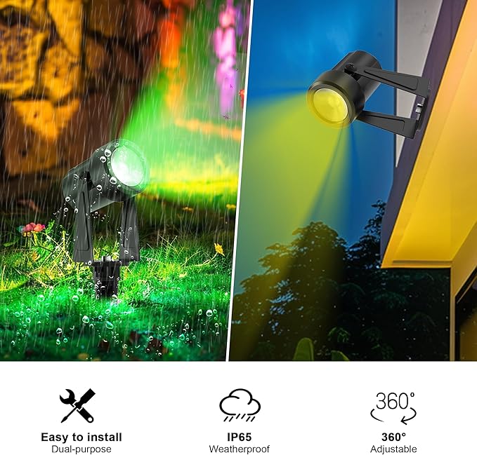 Banord RGBW Color Changing Outdoor Landscape Lighting, 6 Pack Low Voltage LED Outdoor Spotlight with Remote, IP65 Waterproof for Yard, Garden, Lawn