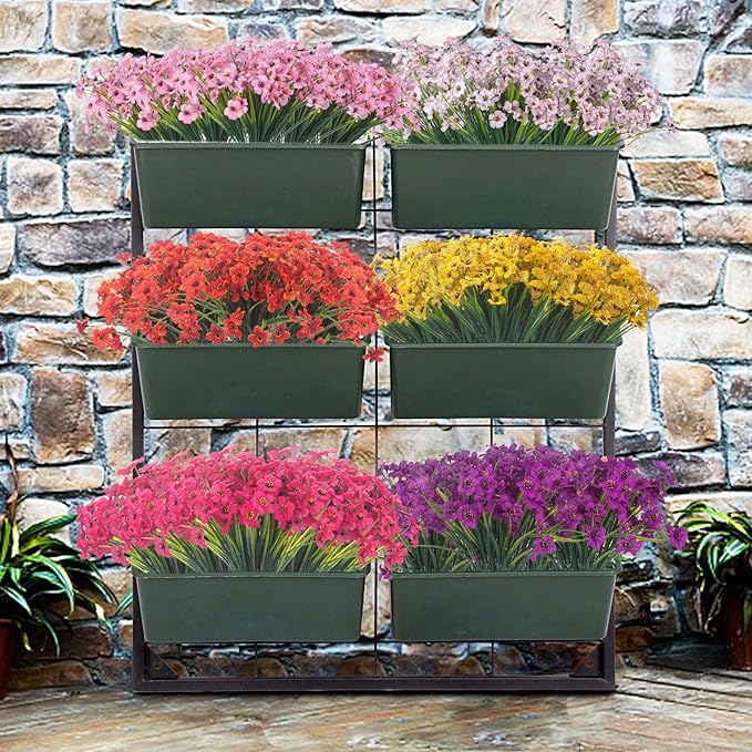 20 Bundles Artificial Flowers Outdoor UV Resistant Fake Flowers (Deep Purple)