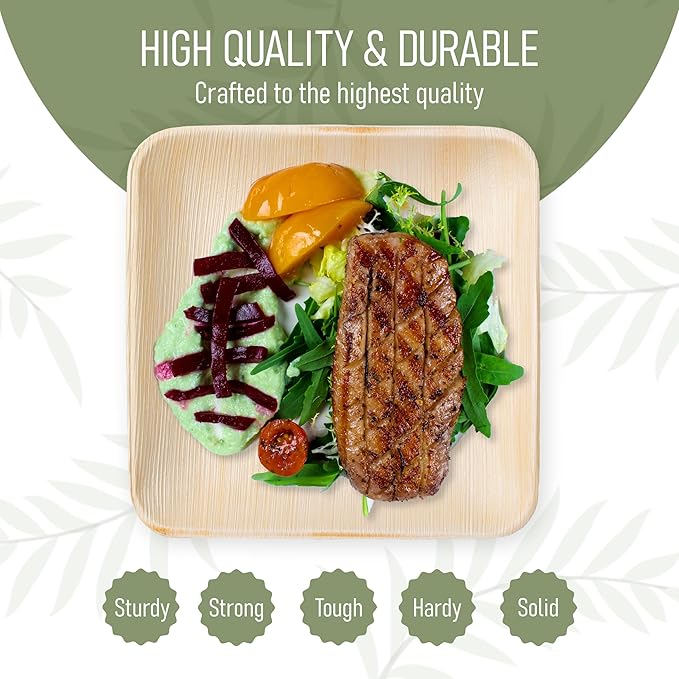 Palm Leaf Plates 48 Sets of 10 Inch & 7 Inch with 48 Each Pcs of Knife, Spoon & Fork, Bamboo Plates Disposable for Appetizers, Biodegradable Wooden Plate for Parties, Catering,BBQ & Large Events