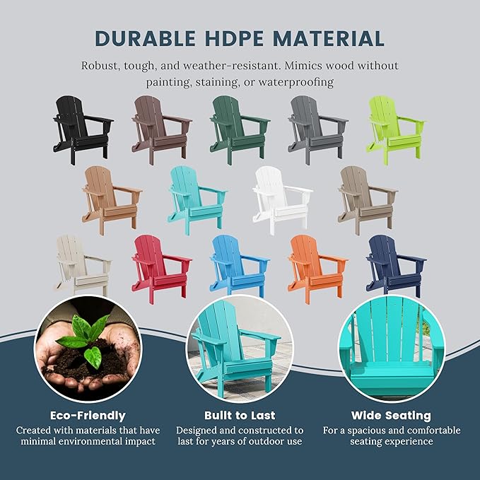 Westin Outdoors Laguna WO Home Furniture Adirondack Chair 2 PCS Set Outdoor Folding Patio Chair for Bon Fire Pit Garden Lawn Backyard Lounging Relaxing (Turquoise)