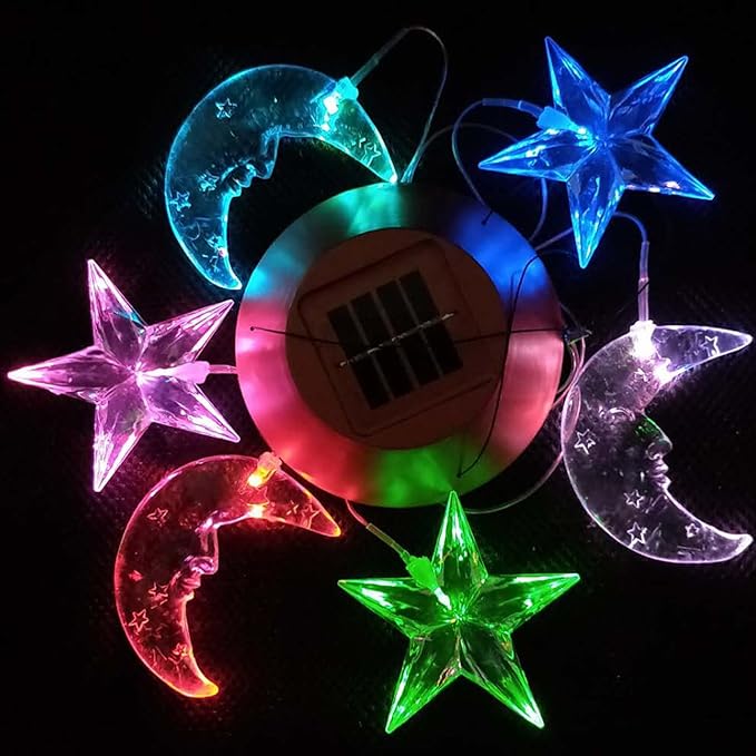 LED Solar Moon and Star Wind Chimes Outdoor - Waterproof Solar Mobile Romantic Changing Color Stars and Moon Wind Chimes Light Decor for Home, Gifts For Mom, Balcony, Festival, Night Garden Decoration
