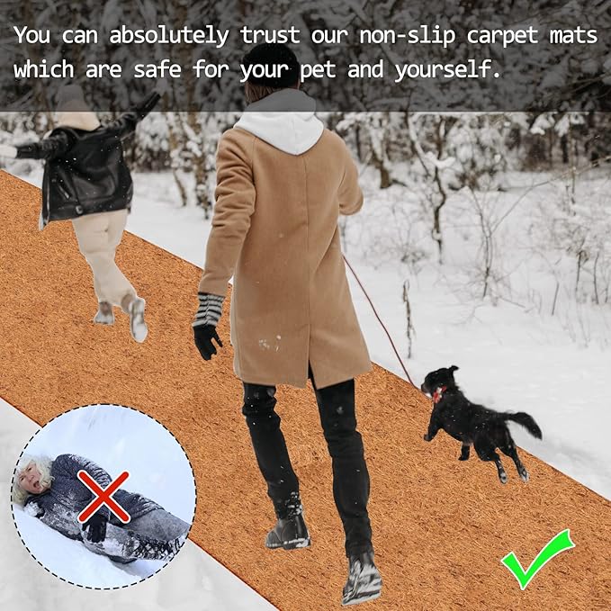Riare 2 Pack 16 × 80 Inch No-Slip Ice and Snow Carpet Mats- Waterproof Outdoor Coconut Fiber Carpet Anti-Slip Coir Runner for Walkways, Front Door, Stairs, Porch Safe & Stable Walking