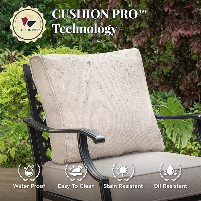 Patio Furniture Set 6 pcs, Outdoor Patio Furniture, 1 X 3-Seat Sofa, 2 X Single Chairs, 2 X Swivel Chairs, 1 X Coffee Table and 5.75" Extra Thick Cushion, Patio Conversation Set,Beige