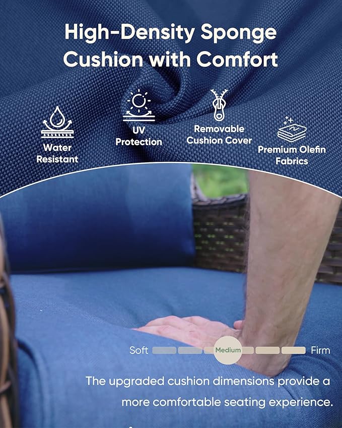 HUMMUH High Back Outdoor Swivel Rocker Patio Chairs Set of 2, with 5-Inch Thick Cushions and Side Table, Ideal for Porch,Poolside, Deck, and Yard