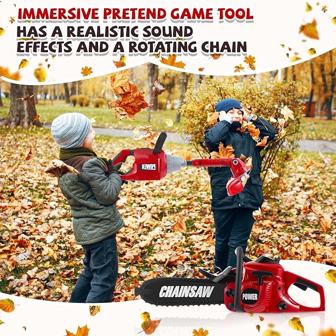 2 Pcs Toy Gardening Tool Set for Kids Toy Chainsaw, Weed Trimmer Battery Powered Gardening Tool Set with Lights and Sounds Gift for Boys Girls