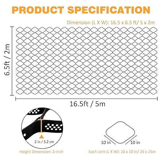 Sunnyglade 2" Thick Ground Grid 16.5 x 6.5 FT, Gravel Retainer 1880 LBS Per Sq ft, Geo Grid Driveway Stabilization for DIY Patio Walkway Driving RV Parking Slopes and Garden (Black, 6.5 x 16.5 FT)