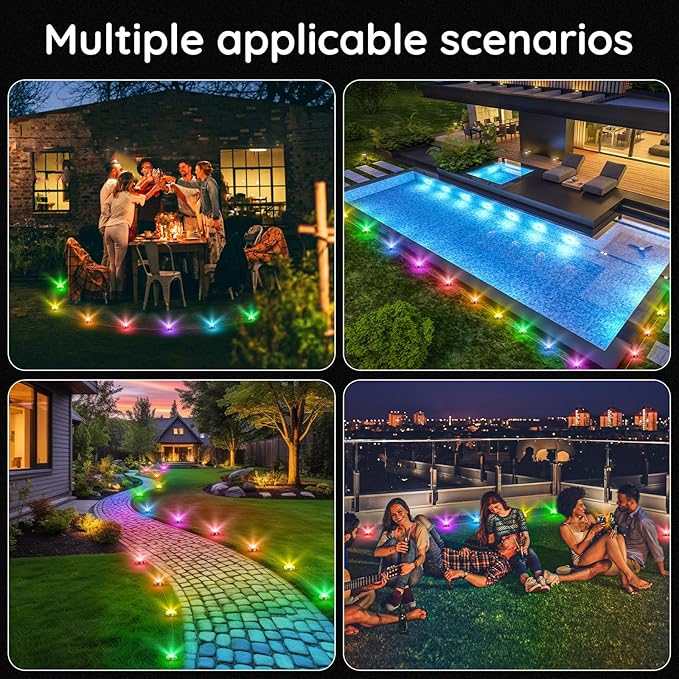 RGB Outdoor Ground Lights, 200Ft Color Changing Pathway Lights with Remote & App Control, Waterproof Walkway Lighting, Wired for Garden Yard Lawn Patio Best for Holiday Party (200FT)