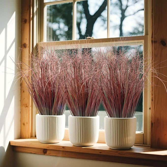 100Pcs Artificial Grass Plants, Faux Shrubs Wheat Grass, Artificial Tall Grasses Fake Plants for Outdoor Decor,Artificial Greenery Stems Weed for Room Indoor Home Decor（Red）