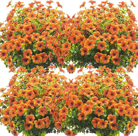 10 Bundles Artificial Fall Flowers Outdoor UV Resistant Fake Flowers(Orange)