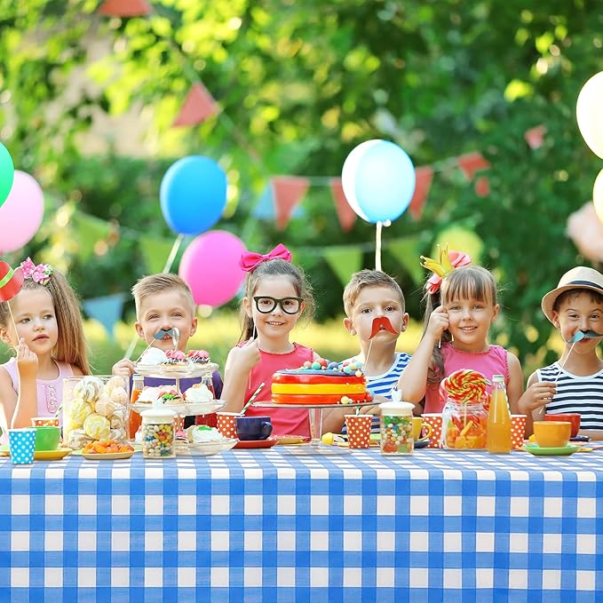 6 Pack Navy Blue and White Checkered Tablecloth, Dark Blue Plastic Table Cloths for Parties Disposable, 54 x 108 inch Waterproof Blue Gingham Camping Tablecloth for Birthday, Party, Picnic