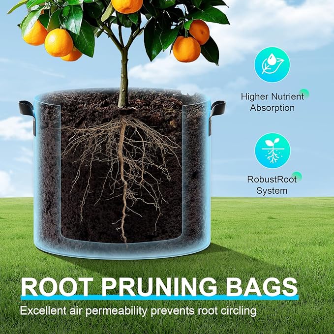 Land Guard 10-Pack Fabric Grow Bags 15 Gallon, Thickened Nonwoven Garden Pots, Growing Bags with Handles, Black