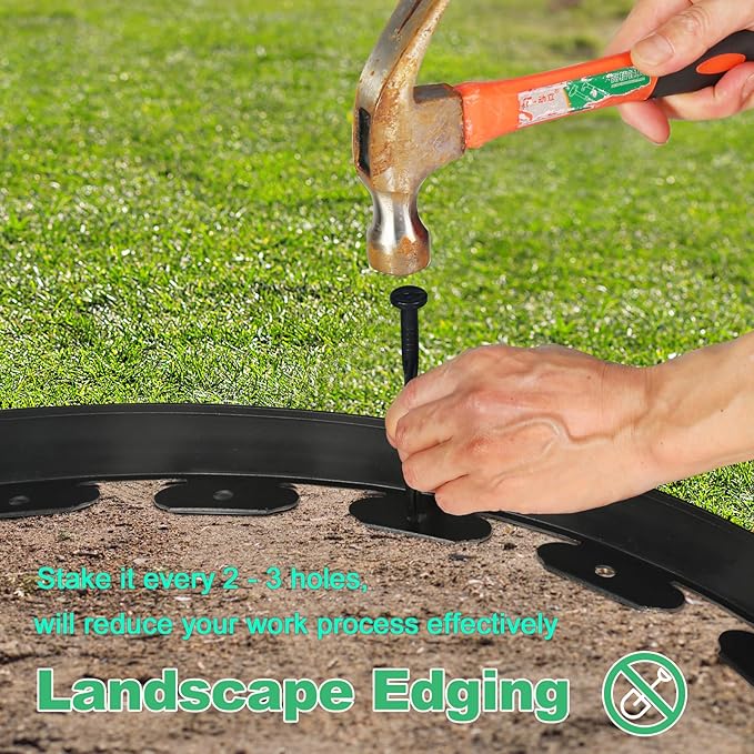LINSHRY 100 FT Landscape Edging, 2 in.Tall No Dig Garden Edging Border with 120 Spikes, Flexible Plastic Lawn Edging for Landscaping Flower Bed, Grass, Yard
