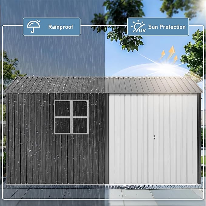 10X12 FT Outdoor Storage Shed, Metal Garden Shed with Updated Lockable Doors and Frame Structure, Large Tool Sheds for Backyard Garden Patio Lawn,Black