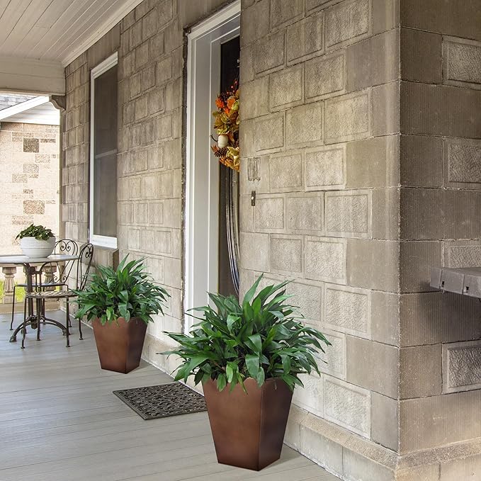 KOL 18''H. Metal Planter with Drainage Hole, Set of 2, Galvanized Steel Planter Pots for Indoor & Outdoor Use, Decorative Flower Plant Pots for Front Porch, Patio, Deck - Rust Color