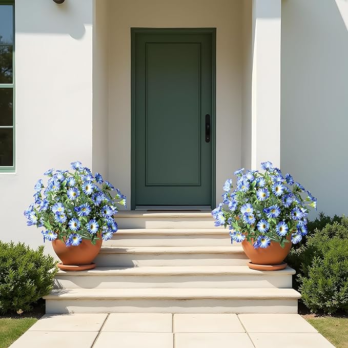 UV Resistant Artificial Petunias Fake Flowers Artificial Flowers for Outdoors Silk Flowers Fake Hanging Basket Plants Suitable for Outdoor Porch Decoration Patio Decoration,13.3In,Blue, 4PCS