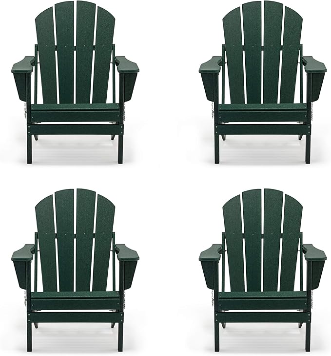 Westin Outdoors Laguna WO Home Furniture Adirondack Chair 4 PC Set Classic Outdoor Patio Folding Chair for Bon Fire Pit Lawn Backyard Beach Plastic Weather-Resistant (Dark Green)