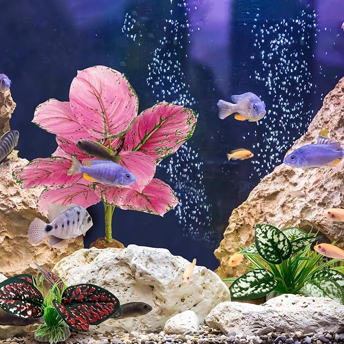 Reptile Artificial Plants, Terrarium Plants Decorations Supplies, Aquarium Fish Tank Plants, Amphibian Habitat Hideout Tank Accessories(L Set-3pcs/F)