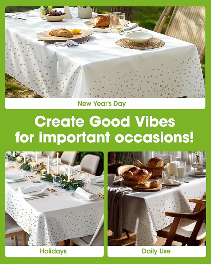 Pureegg Plastic Table Cloth Disposable 8 Pack, 54 x 108 Inch Table Cloths, Graduation Decorations Class of 2025, Graduation Tablecloths, Rectangle, Plastic Cover, Leakproof & Sturdy, White and Gold