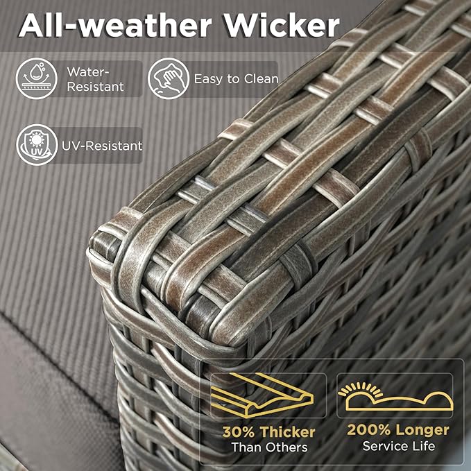 6 Pieces Patio Furniture Set-All Weather Outdoor Swivel Rocker Patio Chairs with Deep Seat Sofa Ottomans and Glass Side Table, Outdoor Conversation Sets for Garden Backyard Deck(Grey/Grey)