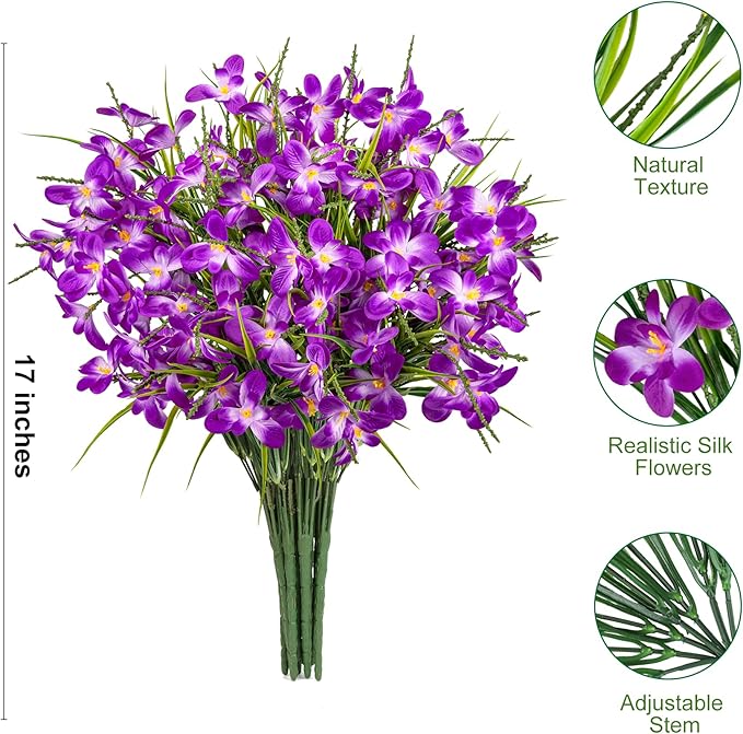 Ouddy Decor 12 Bundles Artificial Flowers for Outdoors Decoration, Fake Freesia Silk Flowers UV Resistant Artificial Plants for Summer Indoor Outside Garden Wedding Farmhouse Porch Home Decor, Fuchsia