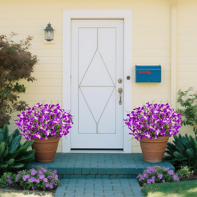 Ouddy Decor 12 Bundles Artificial Flowers for Outdoors Decoration, Fake Freesia Silk Flowers UV Resistant Artificial Plants for Summer Indoor Outside Garden Wedding Farmhouse Porch Home Decor, Fuchsia