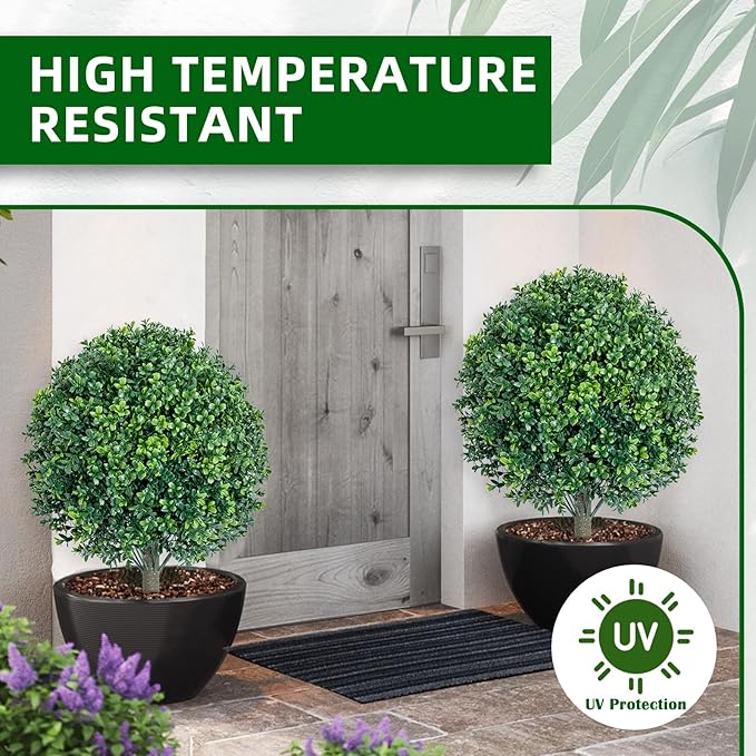 27" Artificial Boxwood Topiary Ball Fake Bushes-Trees UV Resistance shrubs Rated with Spike Easy to Push in The Ground.Plant Looks Great in a Planter Anywhere. Indoor/Outdoor Decor 4 Pack
