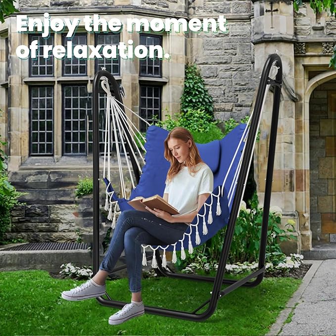 Hammock Chair with Stand,Heavy-Duty Hanging Chair with Stand, for Indoor Outdoor,Sturdy Swing Chair Stand Max Load 350 pounds(Hammock Chair Included) (Navy)