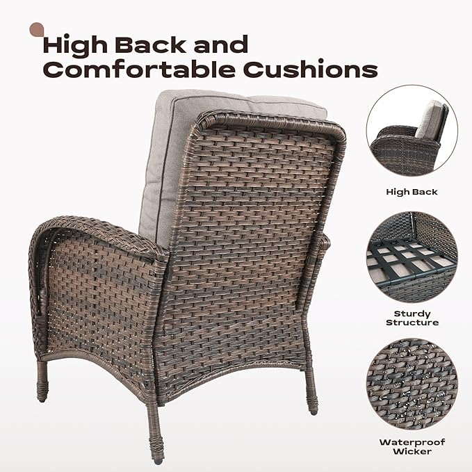 Rilyson 5 Piece Patio Furniture Set - Wicker Balcony Furniture Set with Hidden Ottomans, Rattan Outdoor Patio Chairs with Side Table for Porch Deck Poolside Garden Brown/Beige