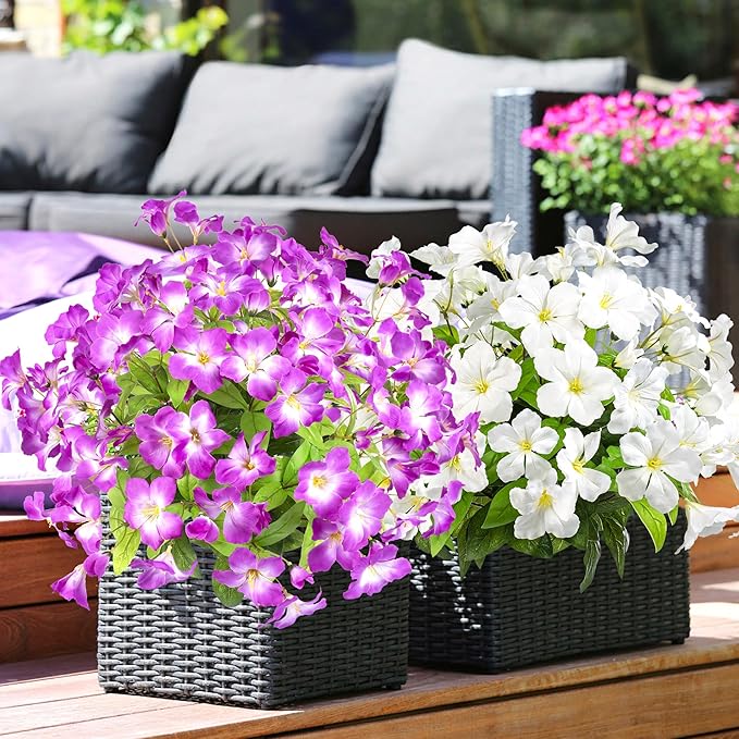 Fake Plants 15.7" Plastic Flowers for Outdoors Artificial Azalea Flowers Fake Flowers Artificial Plants Outdoor Spring Flowers Artificial for Decoration Fake Plants for Outside (Purple 4Pcs