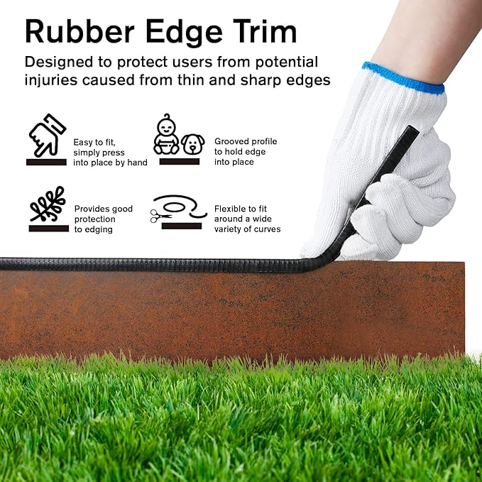 Worth Garden 6-Pack Cor-Ten Steel Landscape Edging with Black Protection Strips - Rust Patina Finish 40" L x 5.5" H (20Ft Total) - Hammer-in 14-Gauge Metal Corten Lawn Yard Edging Border w/ 7 Clips