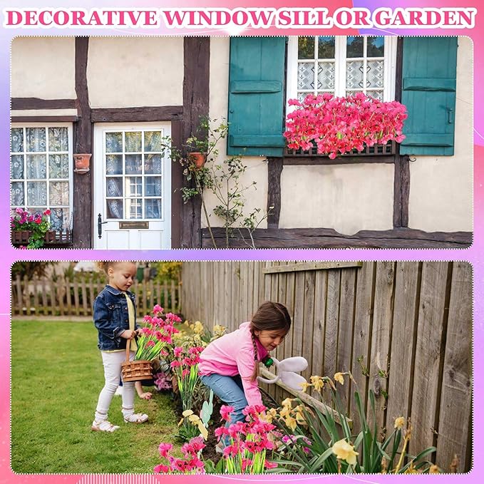 Lyrow 100 Bundles Violet Artificial Flowers, UV Resistant Faux Flowers Outdoor, Faux Silk Flowers, Fake Violet Flowers Bulk for Front Porch Hanging Garden Courtyard Farmhouse Home(Rosy)