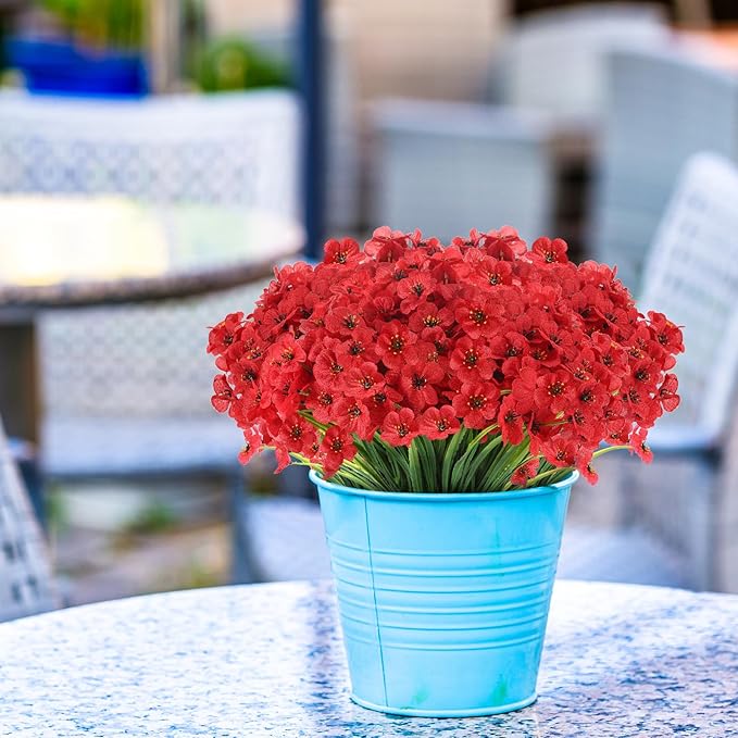 22 Bunches of Outdoor Artificial Flowers, UV Resistant Fake Flowers Artificial Silk Flowers with Plastic Plants for Indoor Outdoor Front Porch Hanging Planter Decoration (22, Red)