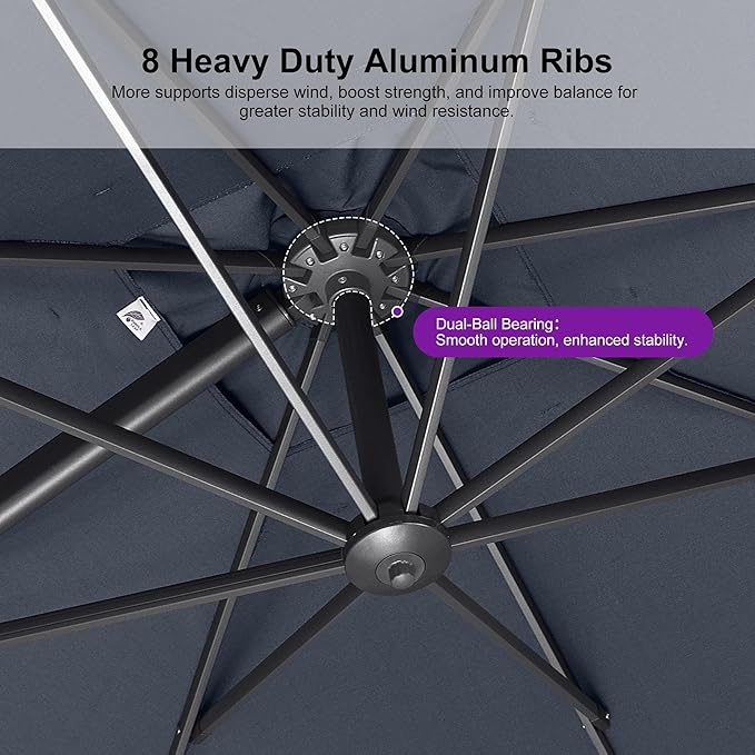 PURPLE LEAF 10' X 13' Rectangle Cantilever Umbrella with Base Outdoor Large Aluminum Patio Umbrella with 3-Year Fade Resistance Recycled Fabric and 360-degree Rotation for Deck Pool Garden,Ocean Slate