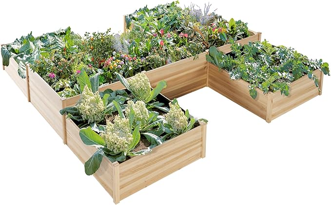 AMERLIFE Raised Garden Bed – 12x12x2 ft H-Shaped Wooden Planter Box, 180 Cu. Ft Capacity, Double-Layer Design for Outdoor Patio, Yard, and Garden Use