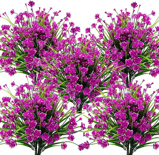 10 Bundles Artificial Flowers Outdoor UV Resistant Fake Plants Indoor Outside Hanging Planter Home Garden Decor (Purple)
